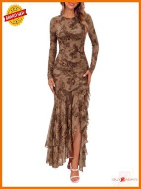 BTFBM Fall Long Sleeve Cocktail Dress Mesh Formal Maxi
